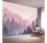 Papel tapiz fotográfico 200 x 140 cm paredes decoración de salón Diseño Paisaje para dormitorio sala de estar papel tapiz no tejido, Bosque Brumoso De Rosado Sombras De Pinos