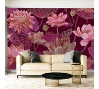 Papel tapiz fotográfico 200 x 140 cm Revestimiento de paredes decoración de salón Diseño Estilo Tradicional Chino Loto Flores para dormitorio, sala de estar, decoración de pared, Rojo