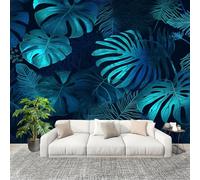 Papel Tapiz Fotográfico 200x140 cm Encanto Tropical Monstera Deliciosa Papel Pintado Panorámico Decoración De Pared Sala Cuarto Adulto Habitación de Niños Azul Grandes Paredes Póster