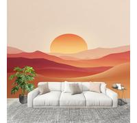 Papel Tapiz Fotográfico 200x140cm Abstracto MontañAs PatróN Solar 3D Murales Póster Moderna Fotomurales Color Naranja Para Cuarto de Niño Salón Dormitorio Oficina Decorar