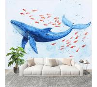 Papel Tapiz Fotográfico 200x140cm Animal De FantasíA Ballena Azul 3D Murales Póster Moderna Fotomurales Azul Claro Para Cuarto de Niño Salón Dormitorio Oficina Decorar