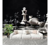 Papel Tapiz Fotográfico 200x140cm Internacional Patrón de ajedrez 3D Murales Póster Moderna Fotomurales negro Para Cuarto de Niño Salón Dormitorio Oficina Decorar