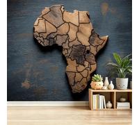 Papel tapiz fotográfico 250 x 175 cm paredes decoración de salón Apasionados De La Historia Vintage Mapa África Efecto Madera para dormitorio sala de estar papel tapiz no tejido, Color Marrón