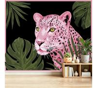 Papel tapiz fotográfico 250 x 175 cm paredes decoración de salón Apasionados De La Moda Exótico Leopardo Plantas Hojas para dormitorio sala de estar papel tapiz no tejido, Color Rosa