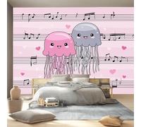 Papel tapiz fotográfico 250 x 175 cm paredes decoración de salón Diseño Dibujos animados animales para dormitorio sala de estar papel tapiz no tejido, Rosa medusas notas musicales