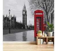 Papel tapiz fotográfico 250 x 175 cm paredes decoración de salón Nostálgicos Ciudad Moderna Arquitectura Cabina Londres para dormitorio sala de estar papel tapiz no tejido, Color Rojo
