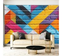 Papel tapiz fotográfico 250 x 175 cm Revestimiento de paredes decoración de salón Diseño Arte Callejero Graffiti Estilo Geométrico para dormitorio, sala de estar, decoración de pared, Color