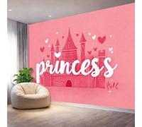 Papel tapiz fotográfico 250 x 175 cm Revestimiento de paredes decoración de salón Diseño Dibujos Animados Princesa Castillo para dormitorio, sala de estar, decoración de pared, Rosa