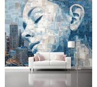 Papel tapiz fotográfico 250 x 175 cm Revestimiento de paredes decoración de salón Diseño Edificio Abstracto Perfil Femenino para dormitorio, sala de estar, decoración de pared, Azul Cielo