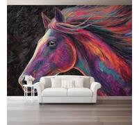 Papel tapiz fotográfico 250 x 175 cm Revestimiento de paredes decoración de salón Diseño Neón Abstracto Caballo para dormitorio, sala de estar, decoración de pared, Animales Salvajes