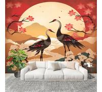 Papel Tapiz Fotográfico 250x175 cm JaponéS Flores de Cerezo PatróN de Grulla Papel Pintado Panorámico Decoración De Pared Sala Cuarto Adulto Habitación de Niños Arte Grandes Paredes Póster