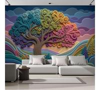 Papel Tapiz Fotográfico 250X175Cm Árbol La Vida Fantasía Ilustración Arte Quilling 3D Murales Azul Profundo Póster Moderna Fotomurales Para Cuarto De Niño Salón Dormitorio Oficina Decoración De Pared