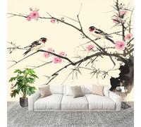 Papel Tapiz Fotográfico 250x175cm China Animales Aves Flores 3D Murales Póster Moderna Fotomurales Color Claro Para Cuarto de Niño Salón Dormitorio Oficina Decorar