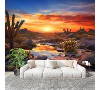 Papel Tapiz Fotográfico 250x175cm Desierto Atardecer Plantas 3D Murales Póster Moderna Fotomurales Azul Para Cuarto de Niño Salón Dormitorio Oficina Decorar