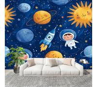 Papel Tapiz Fotográfico 250x175cm Dibujos Animados Tema Espacial 3D Murales Póster Moderna Fotomurales Azul Oscuro Para Cuarto de Niño Salón Dormitorio Oficina Decorar
