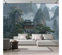 Papel Tapiz Fotográfico 250X175Cm Paisaje Bosque Acantilados Arquitectura China 3D Murales Verde Oscuro Póster Moderna Fotomurales Para Cuarto De Niño Salón Dormitorio Oficina Decoración De Pared