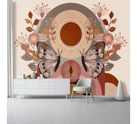Papel tapiz fotográfico 300 x 210 cm paredes decoración de salón Diseño Bohemio Geométrico Flores Mariposas para dormitorio sala de estar papel tapiz no tejido, Marrón