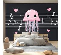 Papel tapiz fotográfico 300 x 210 cm paredes decoración de salón Diseño Dibujos Animados para dormitorio sala de estar papel tapiz no tejido, Rosa Medusas Notas Musicales