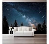 Papel tapiz fotográfico 300 x 210 cm paredes decoración de salón Diseño Naturaleza para dormitorio sala de estar papel tapiz no tejido, Pinos Cielo Azul Cielo Nocturno