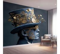 Papel tapiz fotográfico 300 x 210 cm paredes decoración de salón Diseño Steampunk para dormitorio sala de estar papel tapiz no tejido, Azul Sombrero De Copa Equipo