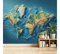 Papel tapiz fotográfico 300 x 210 cm paredes decoración de salón Estudiantes Moderno Mapa Del Mundo Tierra Textura para dormitorio sala de estar papel tapiz no tejido, Color Azul