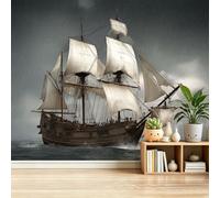 Papel tapiz fotográfico 300 x 210 cm paredes decoración de salón Hombres Tradicional Velero Mar Nube De Tormenta para dormitorio sala de estar papel tapiz no tejido, Color Gris