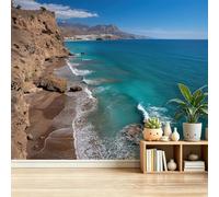 Papel tapiz fotográfico 300 x 210 cm paredes decoración de salón Viajeros Naturaleza Playa Acantilado Costa Del Mar para dormitorio sala de estar papel tapiz no tejido, Color Azul