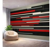 Papel tapiz fotográfico 300 x 210 cm Revestimiento de paredes decoración de salón Diseño Abstracto Rayas Patchwork para dormitorio, sala de estar, papel tapiz no tejido, decoración de pared, Rojo