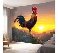 Papel tapiz fotográfico 300 x 210 cm Revestimiento de paredes decoración de salón Diseño Amanecer Natural Gallo para dormitorio, sala de estar, papel tapiz no tejido, Amarillo Dorado