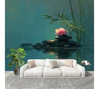 Papel Tapiz Fotográfico 300x210 cm Flores ArtíSticas De InspiracióN Zen Papel Pintado Panorámico Decoración De Pared Sala Cuarto Adulto Habitación de Niños Verde Grandes Paredes Póster