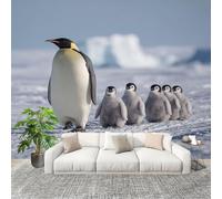 Papel Tapiz Fotográfico 300x210cm AntáRtida Animales PingüInos Familia 3D Murales Póster Moderna Fotomurales Azul Para Cuarto de Niño Salón Dormitorio Oficina Decorar