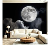 Papel tapiz fotográfico 350 x 256 cm paredes decoración de salón Aficionados A La Astronomía Naturaleza Luna Cielo nocturno Nubes para dormitorio sala de estar papel tapiz no tejido, Negro Blanco