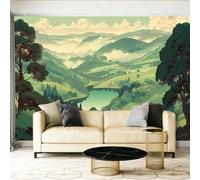 Papel tapiz fotográfico 350 x 256 cm paredes decoración de salón Diseño Dibujos Animados Lagos Campo Montañas Y Bosques para dormitorio sala de estar papel tapiz no tejido, Verde