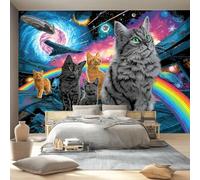 Papel tapiz fotográfico 350 x 256 cm paredes decoración de salón Diseño Fantasía para dormitorio sala de estar papel tapiz no tejido, Colorido Gato Nebulosa Universo