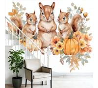 Papel tapiz fotográfico 350 x 256 cm paredes decoración de salón Diseño Otoño Animales Ardillas Calabazas para dormitorio sala de estar papel tapiz no tejido, Marrón