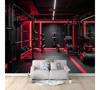 Papel tapiz fotográfico 350 x 256 cm Revestimiento de paredes decoración de salón Diseño Gimnasio moderno para dormitorio, sala de estar, papel tapiz no tejido, decoración de pared, Negro rojo