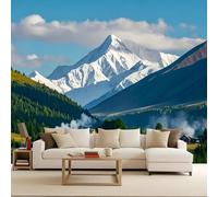 Papel Tapiz Fotográfico 350x256 cm Pradera Río Bosque Cascada Paisaje 3D Murales Tejido No Tejido Mate Póster Moderna Fotomurales Para Cuarto de Niño Salón Dormitorio Oficina Decoración de Pared