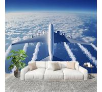 Papel Tapiz Fotográfico 350x256cm Aviones Modernos Sencillos 3D Murales Póster Moderna Fotomurales Azul Para Cuarto de Niño Salón Dormitorio Oficina Decorar
