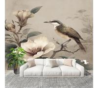 Papel Tapiz Fotográfico 350x256cm China Flores PáJaros 3D Murales Póster Moderna Fotomurales Gris Para Cuarto de Niño Salón Dormitorio Oficina Decorar