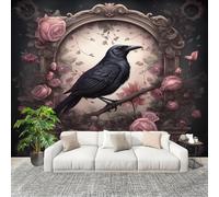 Papel Tapiz Fotográfico 350x256cm De ensueño Animales Cuervos Flores 3D Murales Póster Moderna Fotomurales rosa Para Cuarto de Niño Salón Dormitorio Oficina Decorar