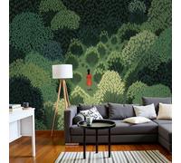 Papel Tapiz Fotográfico 350X256Cm Paisaje Forestal Sencillo Ilustración Retro 3D Murales Verde Bosque Póster Moderna Fotomurales Para Cuarto De Niño Salón Dormitorio Oficina Decoración De Pared