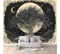 Papel Tapiz Fotográfico 3D Árbol Del Mundo 250x175 cm Papel Pintado Panorámico, Luna En El Cielo Estrellado Murales Decoración Pared Moderna para Cuarto de Niño, Salón, Oficina
