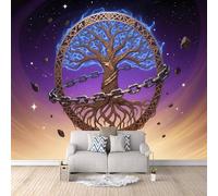 Papel Tapiz Fotográfico 3D Árbol Del Mundo 250x175 cm Papel Pintado Panorámico, Runas Nórdicas Murales Decoración Pared Moderna para Cuarto de Niño, Salón, Oficina