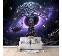 Papel Tapiz Fotográfico 3D Árbol Del Mundo 300x256 cm Papel Pintado Panorámico, Cielo Estrellado Murales Decoración Pared Moderna para Cuarto de Niño, Salón, Oficina