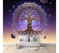 Papel Tapiz Fotográfico 3D Árbol Del Mundo 300x256 cm Papel Pintado Panorámico, Runas Nórdicas Murales Decoración Pared Moderna para Cuarto de Niño, Salón, Oficina