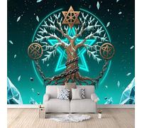 Papel Tapiz Fotográfico 3D Árbol Del Mundo 300x256 cm Papel Pintado Panorámico, Runas Nórdicas Murales Decoración Pared Moderna para Cuarto de Niño, Salón, Oficina