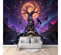 Papel Tapiz Fotográfico 3D Árbol Del Mundo 500x280 cm Papel Pintado Panorámico, Cuervo Nórdico Murales Decoración Pared Moderna para Cuarto de Niño, Salón, Oficina