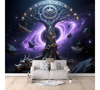 Papel Tapiz Fotográfico 3D Árbol Del Mundo 500x280 cm Papel Pintado Panorámico, Mitología Nórdica Murales Decoración Pared Moderna para Cuarto de Niño, Salón, Oficina