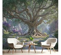 Papel Tapiz Fotográfico 3D Árbol Viejo Majestuoso 200 × 140 cm Papel Pintado Panorámico, Murales Decoración Pared Patrón Bosque Natural Fantasía Para Cuarto De Niño, Salón, Oficina - Verde Oscuro