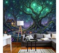 Papel Tapiz Fotográfico 3D Árboles De Cabaña 400Anx280Al cm Papel Pintado Panorámico, Bosque De Cuento De Hadas Murales Decoración Pared Moderna para Cuarto de Niño, Salón, Oficina